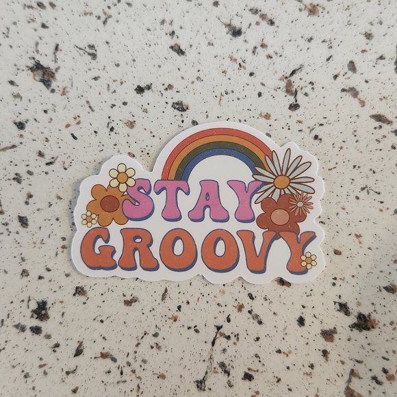 10/$10 NEW Stay Groovy Retro Hippie Boho Floral Rainbow Sticker - Picture 1 of 2